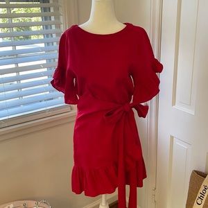 Red ruffle detail dress